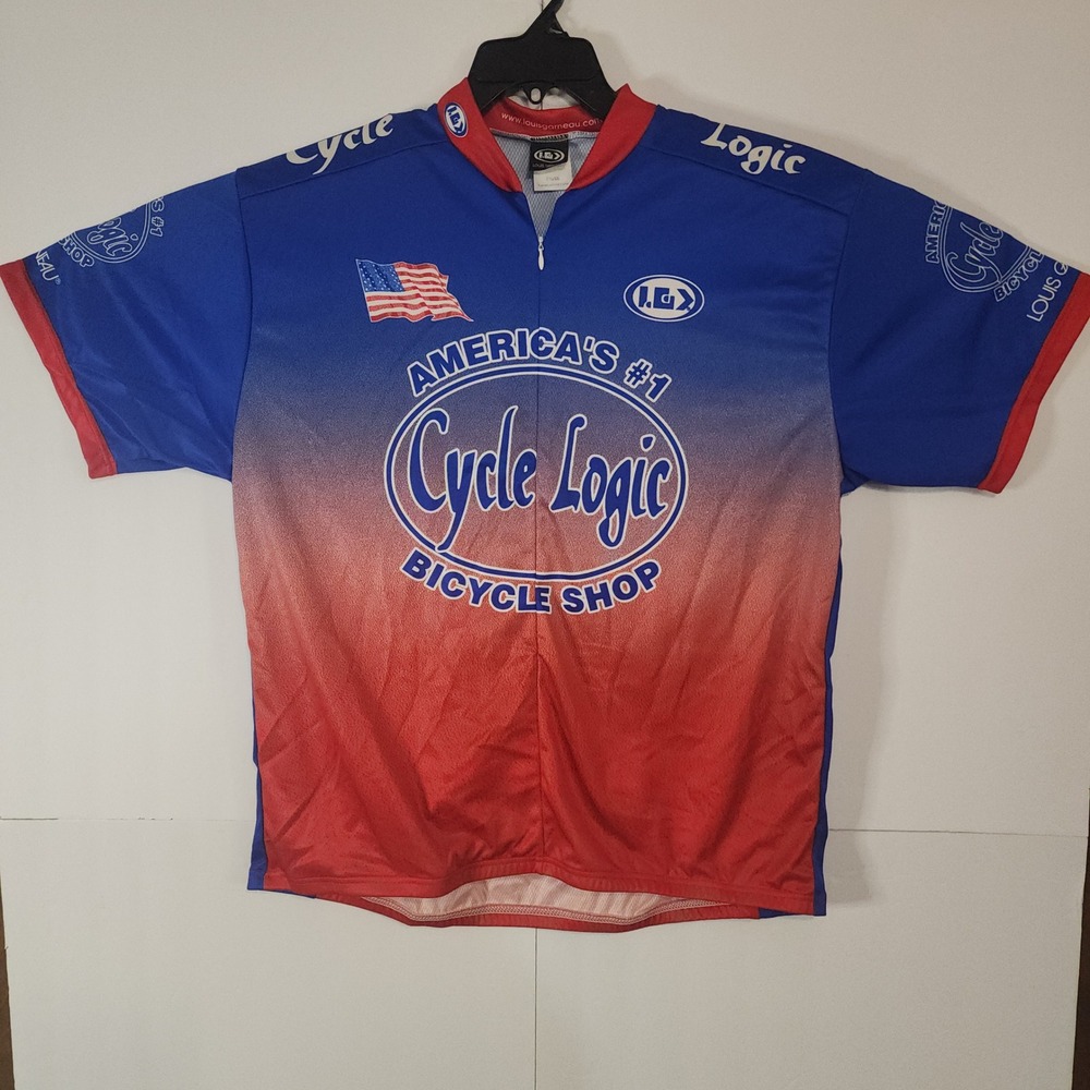 Cycle Logic Bicycle Shop USA Flag Cycling Jersey Shirt Mens TTGXXL Red Blue